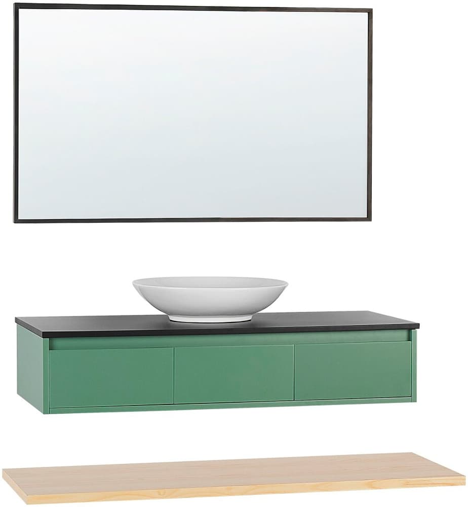 Mobile bagno con lavabo e specchio verde nero e legno chiaro ZARAGOZA Set Beliani 655518300000 N. figura 1