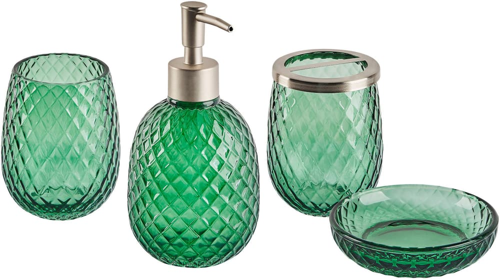 Set di 4 accessori bagno vetro verde e argento CANOA Set Beliani 674733600000 N. figura 1