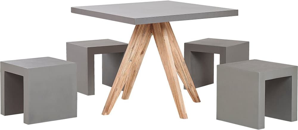 Set de jardin table en fibre-ciment gris et bois et 4 tabourets OLBIA/TARANTO Ensemble lounge de jardin Beliani 759246300000 Photo no. 1