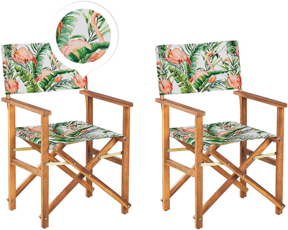 Lot de 2 chaises de jardin bois clair et gris à motif flamand rose CINE Chaise de jardin Beliani 655519200000 Photo no. 1