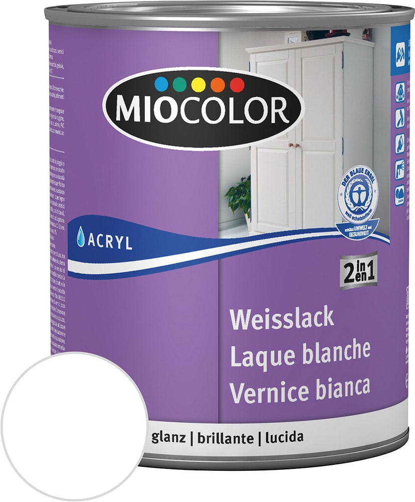 Acryl Weisslack glanz weiss 750 ml Acryl Weisslack Miocolor 660562600000 Farbe Weiss Inhalt 750.0 ml Bild Nr. 1