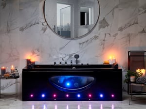 Whirlpool Badewanne schwarz rechteckig mit LED 180 x 80 cm HAWES