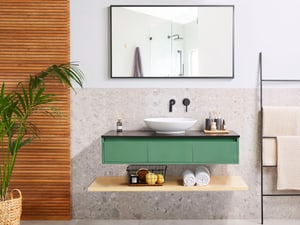 Meuble vasque à tiroirs avec miroir vert et bois clair ZARAGOZA
