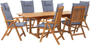 Gartenmöbel Set Akazienholz 6-Sitzer rechteckig Auflagen blau JAVA