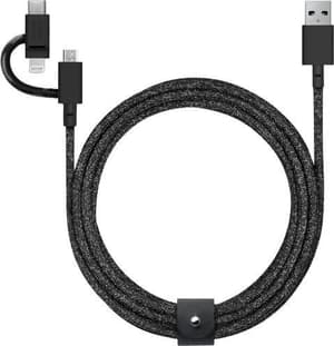 Câble Micro USB, Lightning et USB-C 3 en 1 pratique de 2 mètres de long en nylon tressé robuste - Cosmos