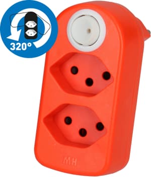 Abzweigstecker maxADAPTturn 2x Typ 13 fluo-orange drehbar Schalter BS