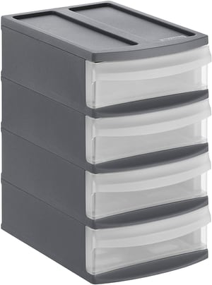 SYSTEMIX Tower XS Cassettiera 4 cassetti, Plastica (PP) senza BPA, antracite