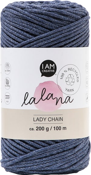 Lady Chain jeans, fil de chaîne Lalana pour crochet, tricot, nouage &amp; Projets de macramé, bleu-gris, env. 2 mm x 100 m, env. 200 g, 1 écheveau