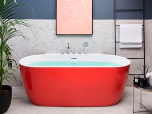 Badewanne freistehend rot mit Armatur oval 170 x 80 cm ROTSO