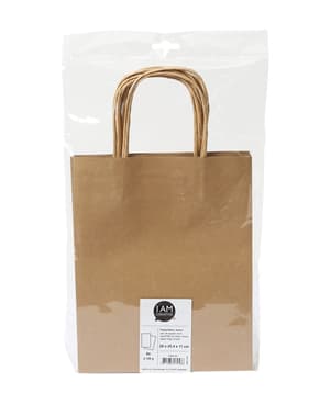Sachet en papier, sac en papier comme emballage cadeau à décorer soi-même avec cordelette en papier poignée de sac, brun, 20 x 25,4 x 11 cm, 6 pcs.