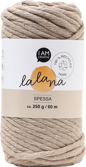 Spessa beige, filato Lalana per uncinetto, maglia, annodatura e macramè, beige, ca. 5 mm x 60 m, ca. 250 g, 1 gomitolo