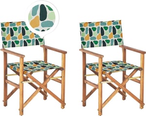 Lot de 2 chaises de jardin bois clair et crème à motif abstrait CINE