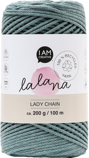 Lady Chain salvia, Lalana Kettengarn zum Häkeln, Stricken, Knüpfen & Makramee Projekte, Graublau, ca. 2 mm x 100 m, ca. 200 g, 1 Strang