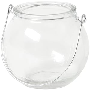 Teelichtglas mit Bügel, Windlicht aus Glas mit silberfarbenem Henkel zum Bemalen und Gestalten, Transparent,  ø 9.5 x 8.5 cm