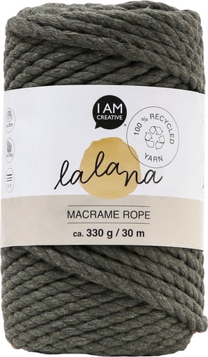 Macrame Rope khaki, fil à nouer Lalana pour projets de macramé, pour tisser et nouer, couleur terre, 5 mm x env. 30 m, env. 330 g, 1 écheveau en faisceau