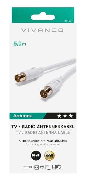 Câble antenne TV/radio 90dB, 5m