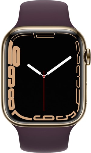 Watch Series 7 GPS + Cellular, 45mm Gold Stainless Steel Case with Dark Cherry Sport Band
