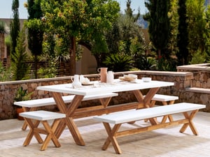 Set da giardino tavolo con 2 panche e 2 sgabelli in fibra di cemento bianco OLBIA