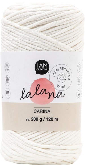 Carina cream, fil Lalana pour crochet, tricot, tissage &amp; projets macramé, couleur crème, 3 mm x env. 120 m, env. 200 g, 1 écheveau