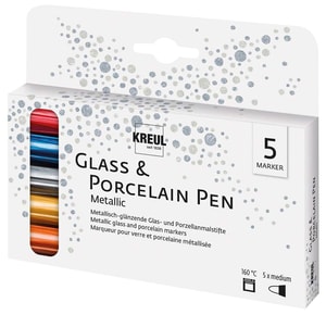KREUL Penna in vetro e porcellana media metallizzata, set di 5