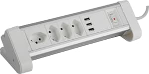 Power Strip ALU (4xT13, 3x USB-A - 3,4 A max., montage fixe sur table) – Blanc