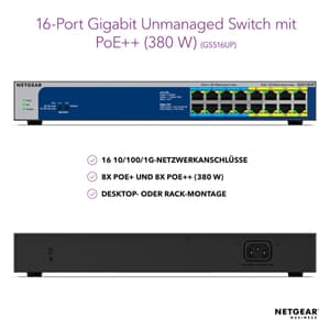 GS516UP-100EUS 16-Port Gigabit Ethernet unmanaged Ultra60 PoE