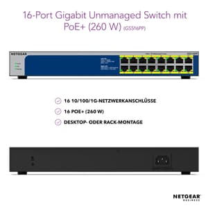 GS516PP-100EUS 16-Port Gigabit PoE+ unmanaged Switch