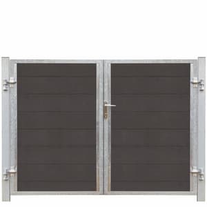 Porte Futura double WPC 197x145cm+16cm poteaux gris ardoise / galvanisé à chaud