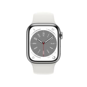 Watch Series 8 GPS + Cellular 45mm Silver Stainless Steel Case with White Sport Band - Regular