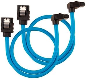 Câble SATA3 premium set bleu 30 cm coudé