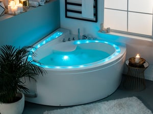 Whirlpool Badewanne weiß Eckmodell mit LED 165 x 148 cm PELICAN