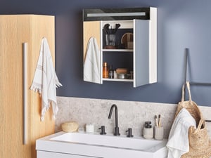 Armoire de toilette blanche avec miroir LED 60 x 60 cm JARAMILLO