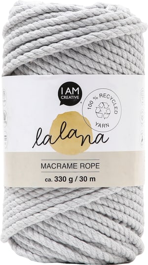 Macrame Rope light grey, Lalana Knüpfgarn für Makramee Projekte, zum Weben und Knüpfen, Hellgrau, 5 mm x ca. 30 m, ca. 330 g, 1 gebündelter Strang