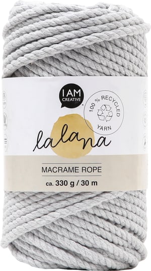 Macrame Rope light grey, fil à nouer Lalana pour projets de macramé, pour tisser et nouer, gris clair, 5 mm x env. 30 m, env. 330 g, 1 écheveau en faisceau