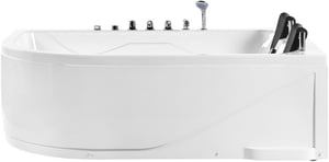Vasca idromassaggio bianca angolare con LED 180 cm versione sinistra CALAMA