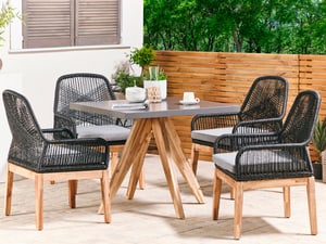 Set de jardin table carrée en fibre-ciment gris et 4 chaises noires OLBIA