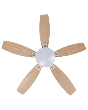 Ventilateur de plafond bois clair et blanc avec lampe LOGAN