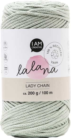 Lady Chain little green, fil de chaîne Lalana pour crochet, tricot, nouage &amp; Projets de macramé, vert gris, env. 2 mm x 100 m, env. 200 g, 1 écheveau