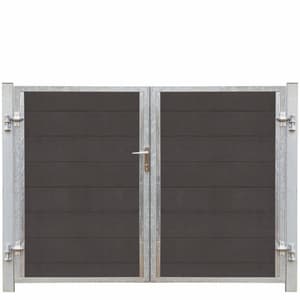 Porte Futura double WPC 197x145cm+16cm poteaux gris ardoise / galvanisé à chaud