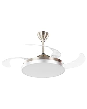 Ventilateur de plafond argenté et transparent avec lampe IBAR