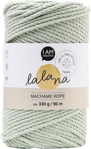 Macrame Rope little green, fil à nouer Lalana pour projets de macramé, pour tisser et nouer, gris-vert, 3 mm x env. 90 m, env. 330 g, 1 écheveau en faisceau