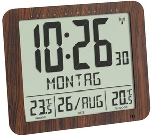 Orologio radiocontrollato digitale effetto legno con allarme temperatura