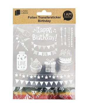 Folien Transfersticker Birthday, silber / bunt