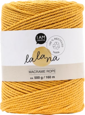 Macrame Rope mustard, Lalana Knüpfgarn für Makramee Projekte, zum Weben und Knüpfen, Senfgelb, 2 mm x ca. 160 m, ca. 500 g, 1 gebündelter Strang