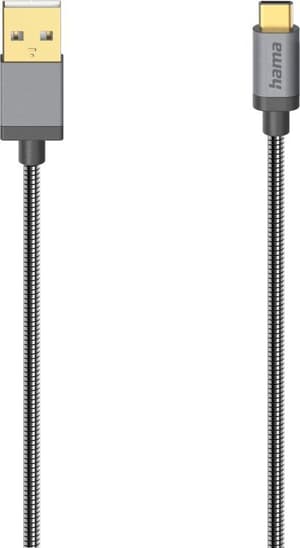 USB-Kabel, USB-A-Stecker - USB-C-Stecker, USB 2.0, Metall, 0,75 m