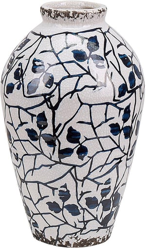 Vaso decorativo gres porcellanato bianco e blu marino 20 cm MALLIA