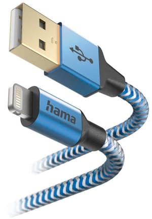 Reflective, USB-A - Lightning, 1,5 m, Nylon, Blau