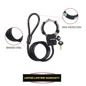 Câble antivol à clé avec menotte Street Cuff® d'une longueur de 1 m x 8 mm de diamètre, noir