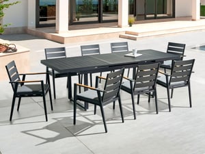Gartenmöbel Set Aluminium schwarz 8-Sitzer Auflagen grau VALCANETTO/TAVIANO