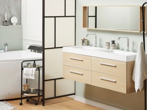 Meuble double vasque à tiroirs miroir inclus beige MALAGA